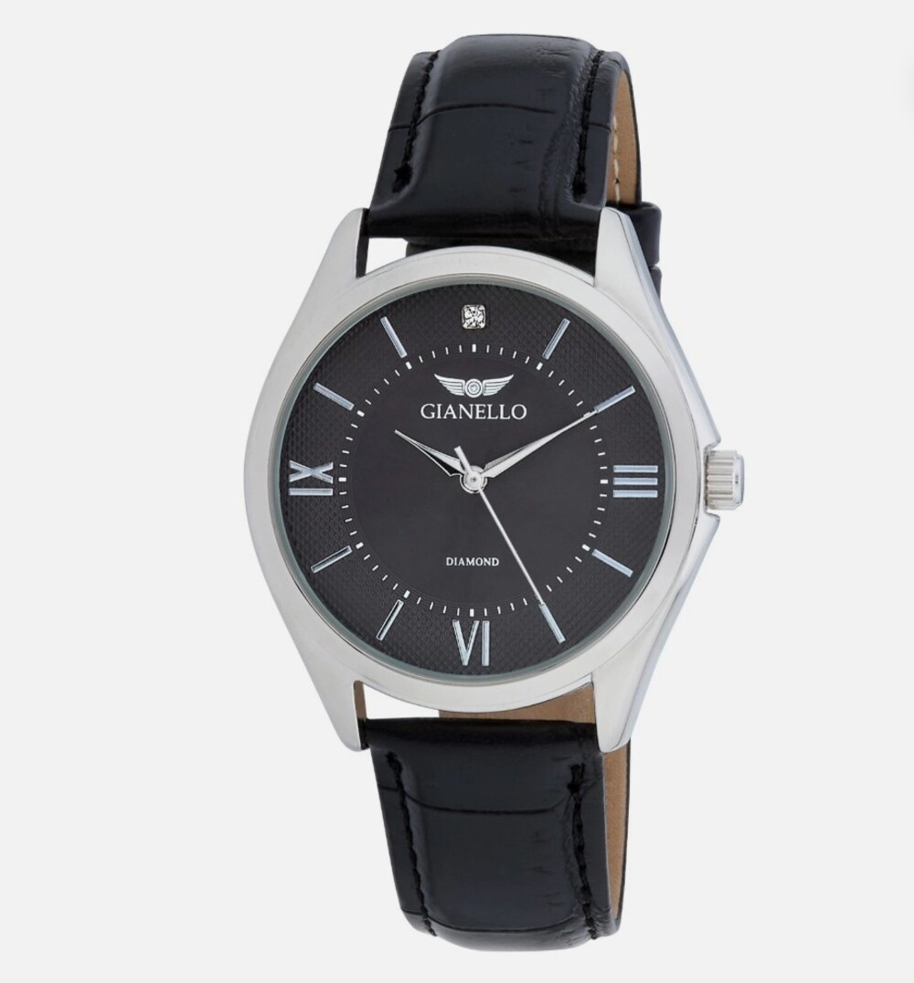 Gianello Genuine Diamond Dial Constantine Black Men's Wristwatch - NIB